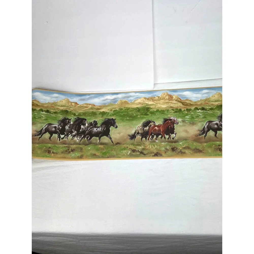 Galloping Horses Wallpaper Border Roll Prepasted Western Ranch Decor New NOS
